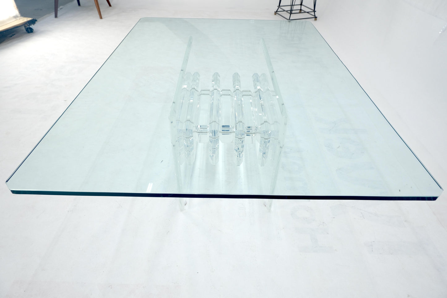 EstablishedLines Mid Century Thick Polished Lucite Rectangle Glass Top Coffee Center Table MINT!
