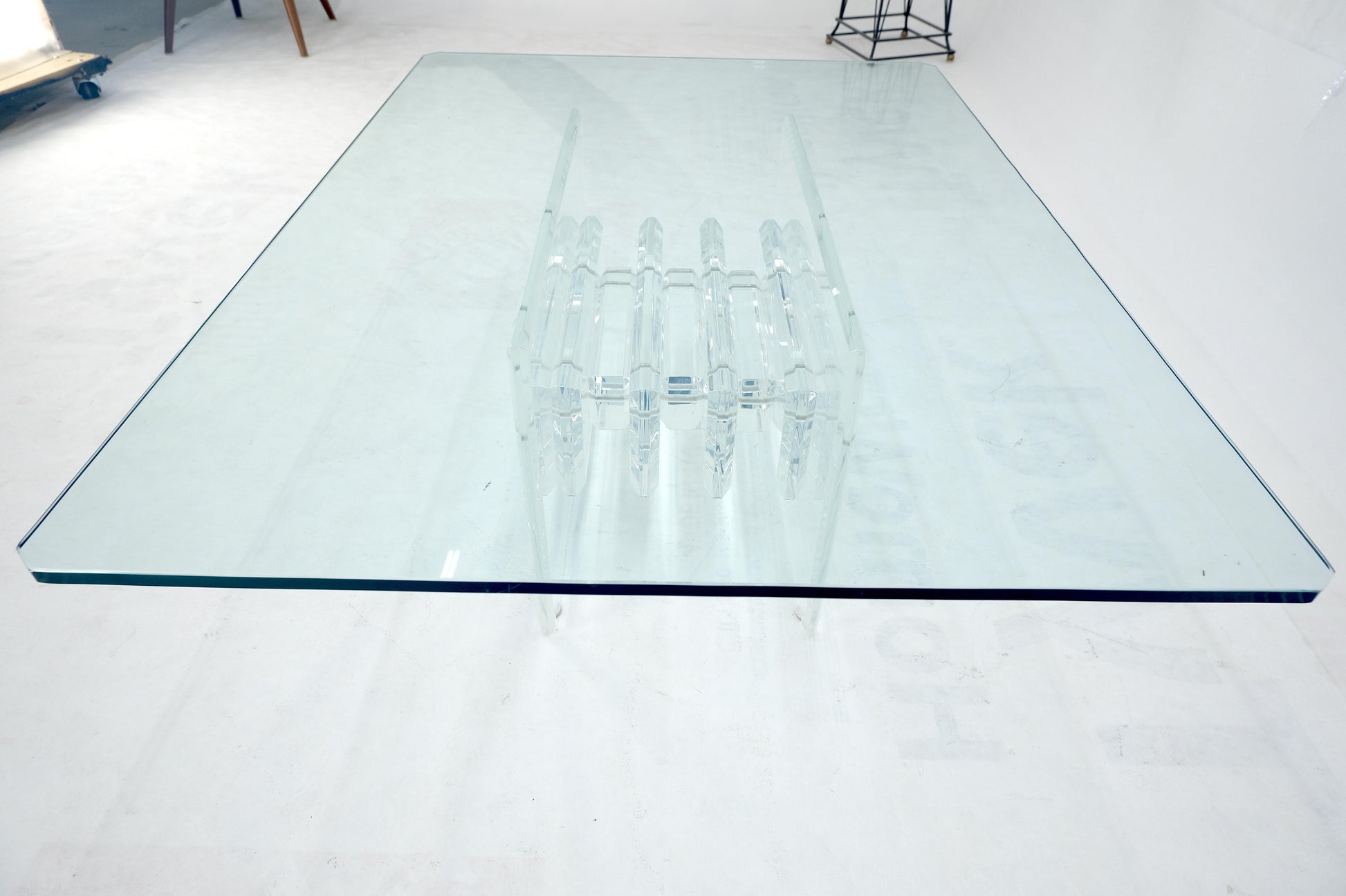 EstablishedLines Mid Century Thick Polished Lucite Rectangle Glass Top Coffee Center Table MINT!