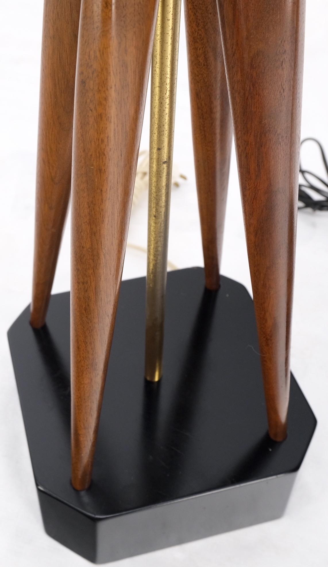 EstablishedLines Pair Carved Oiled Walnut Star Bursting Sputnik Shape Bases Table Lamps Mint!