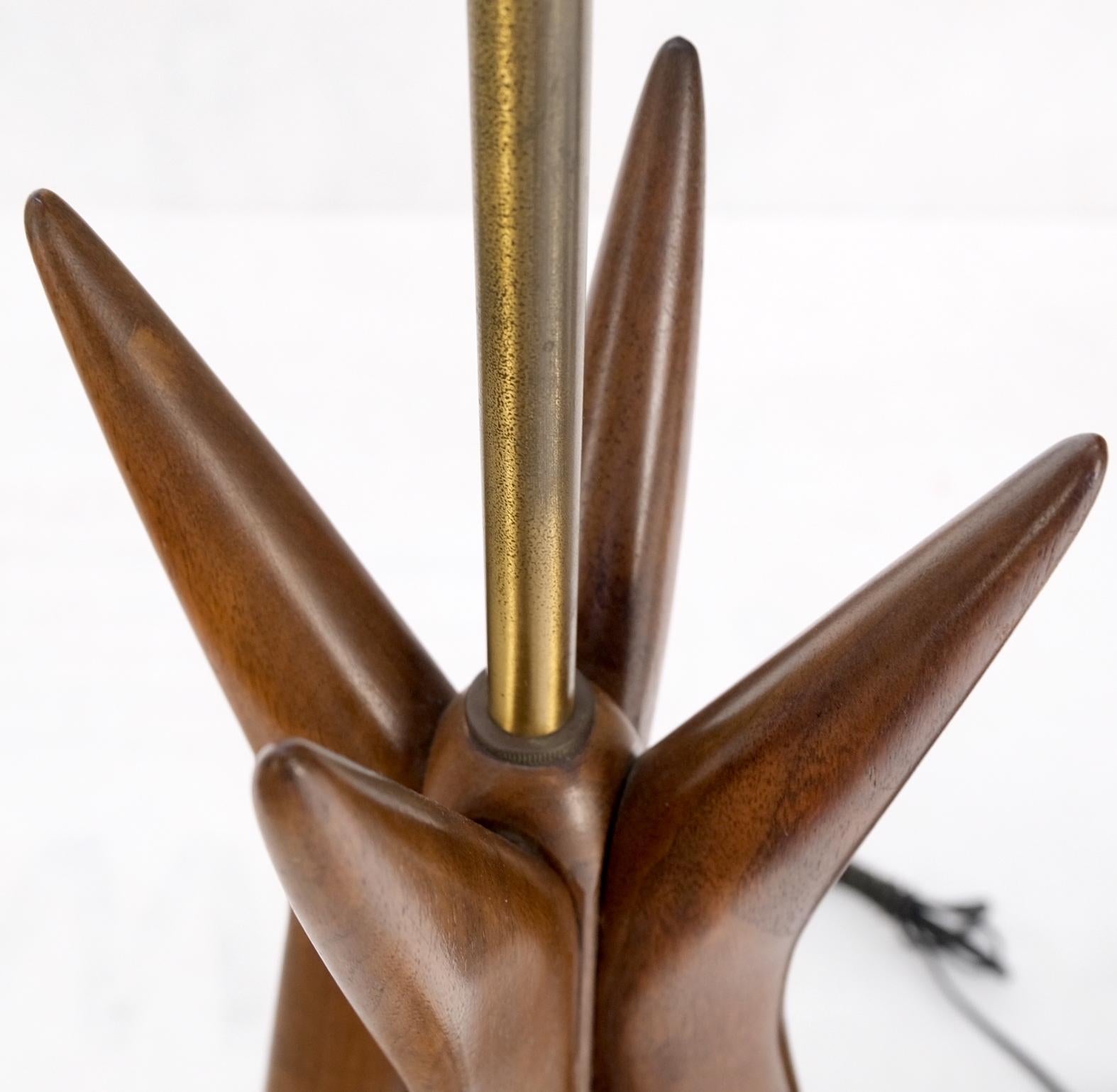 EstablishedLines Pair Carved Oiled Walnut Star Bursting Sputnik Shape Bases Table Lamps Mint!