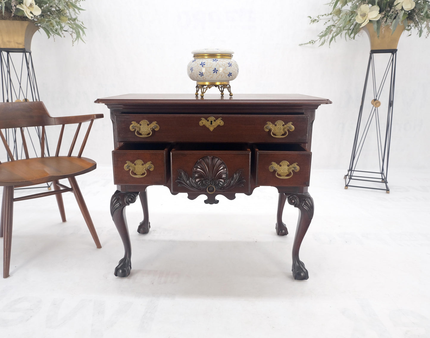 Chippendale Style Carved Mahogany Ball & Claw 4 Drawer Low Boy Dresser CLEAN!