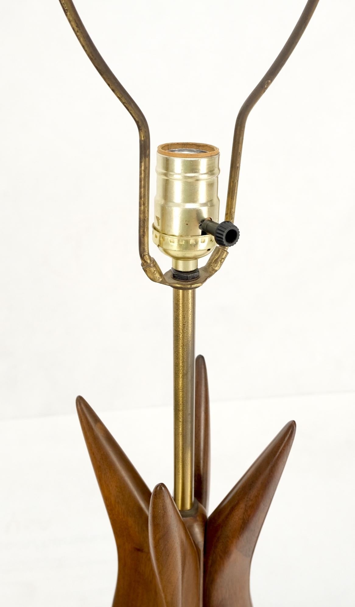 EstablishedLines Pair Carved Oiled Walnut Star Bursting Sputnik Shape Bases Table Lamps Mint!