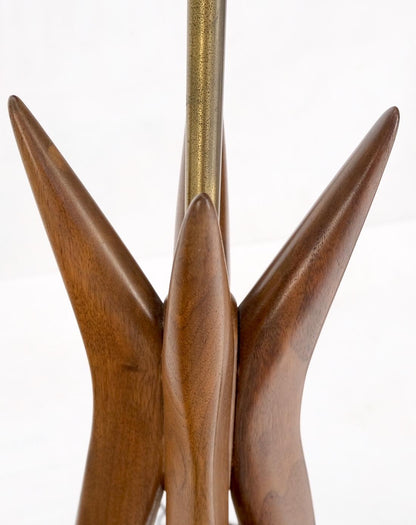 EstablishedLines Pair Carved Oiled Walnut Star Bursting Sputnik Shape Bases Table Lamps Mint!