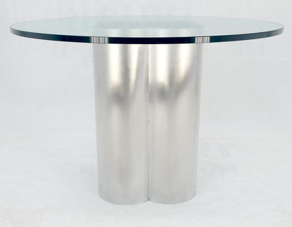 EstablishedLines Clover Shape Fused Brushed Aluminum Cylinders Round Glass Top Dining Game Table