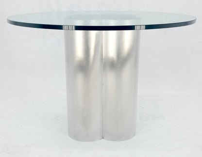 Clover Shape Fused Brushed Aluminum Cylinders Round Glass Top Dining Game Table