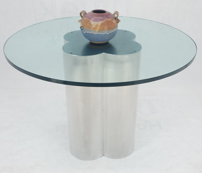 Clover Shape Fused Brushed Aluminum Cylinders Round Glass Top Dining Game Table
