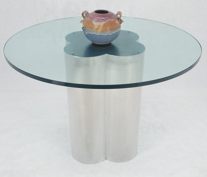 EstablishedLines Clover Shape Fused Brushed Aluminum Cylinders Round Glass Top Dining Game Table