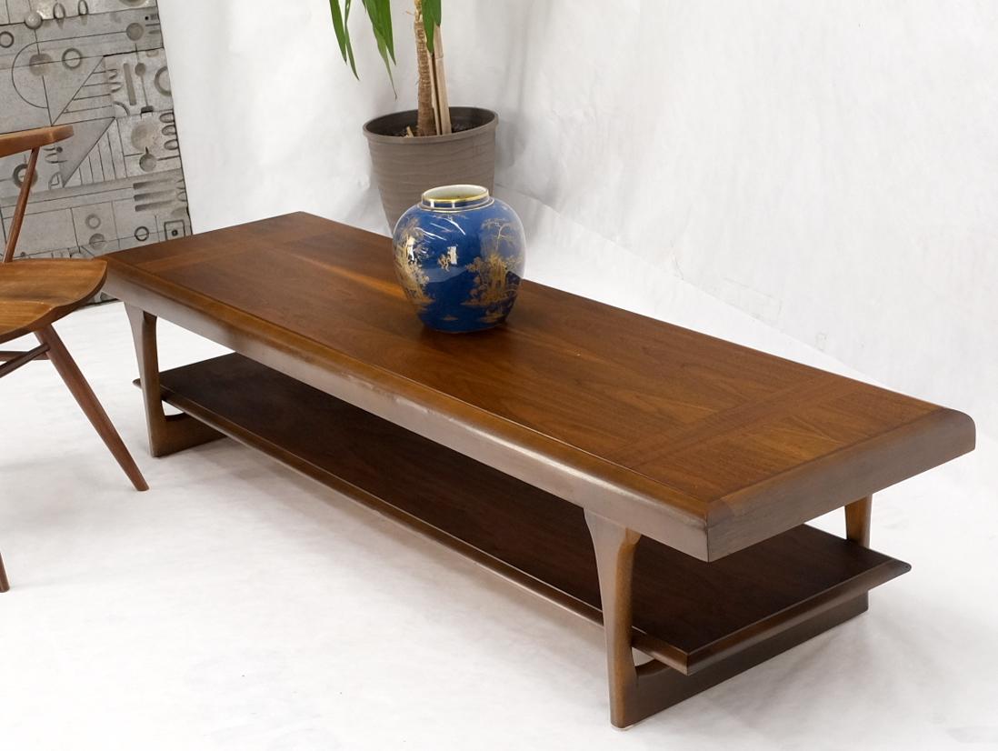 EstablishedLines Mid-Century Modern Long Walnut Bench Coffee Table by Lane