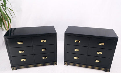 EstablishedLines Pair John Stuart Ebonized Lacquer Greek Key Brass Pulls Bachelor Chests MINT!
