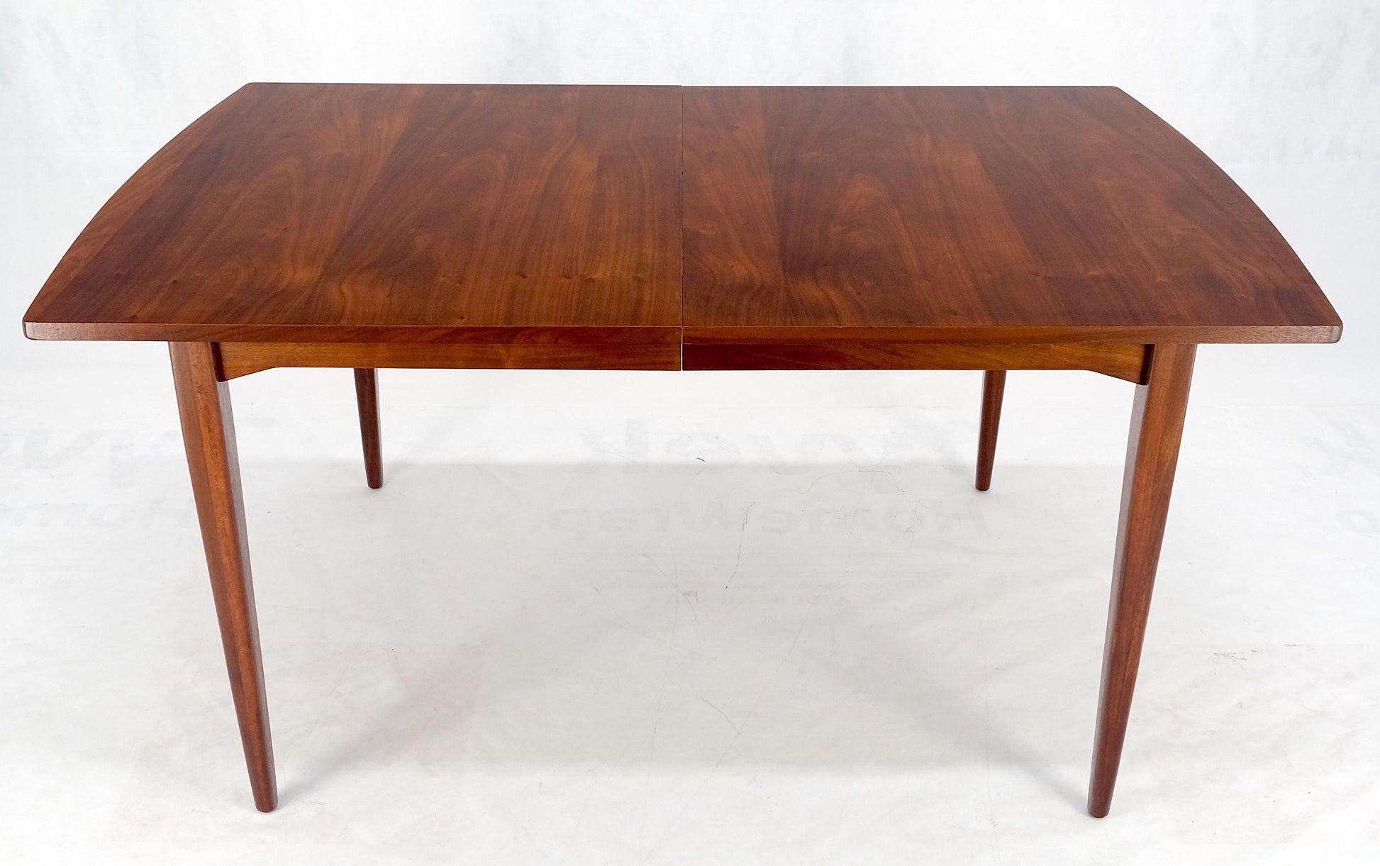 EstablishedLines Danish Mid Century Modern Walnut Dining Table on Tapered Legs Two Leaves MINT!