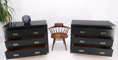 EstablishedLines Pair John Stuart Ebonized Lacquer Greek Key Brass Pulls Bachelor Chests MINT!