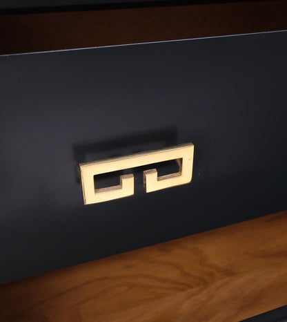 EstablishedLines Pair John Stuart Ebonized Lacquer Greek Key Brass Pulls Bachelor Chests MINT!