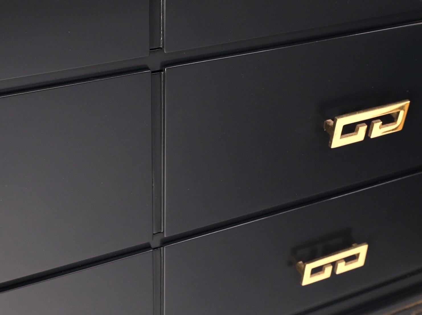 EstablishedLines Pair John Stuart Ebonized Lacquer Greek Key Brass Pulls Bachelor Chests MINT!