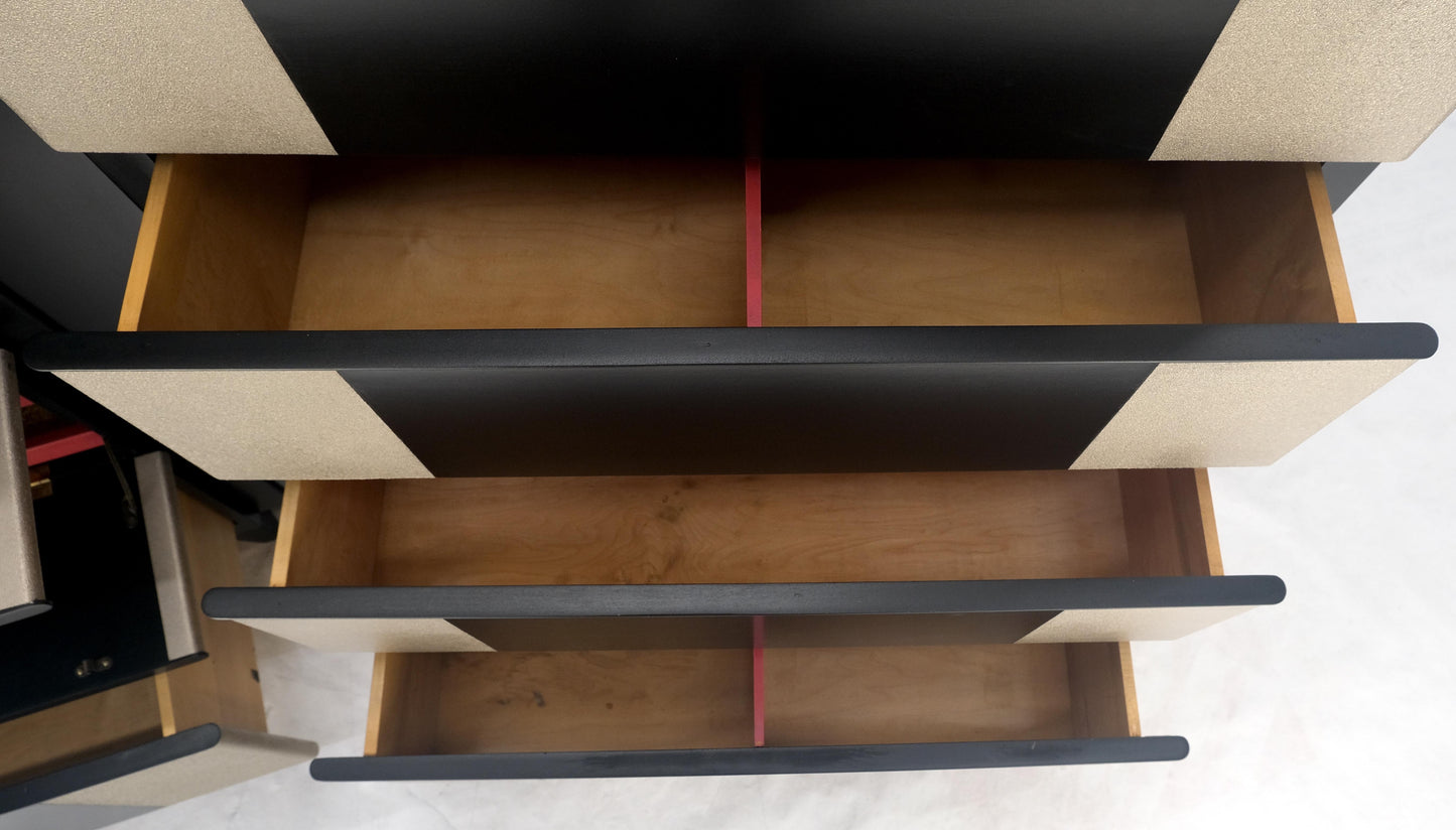 Pair Black Lacquer & Silver Fitted Drawers Flip Top Vanity Chest Dressers MINT!