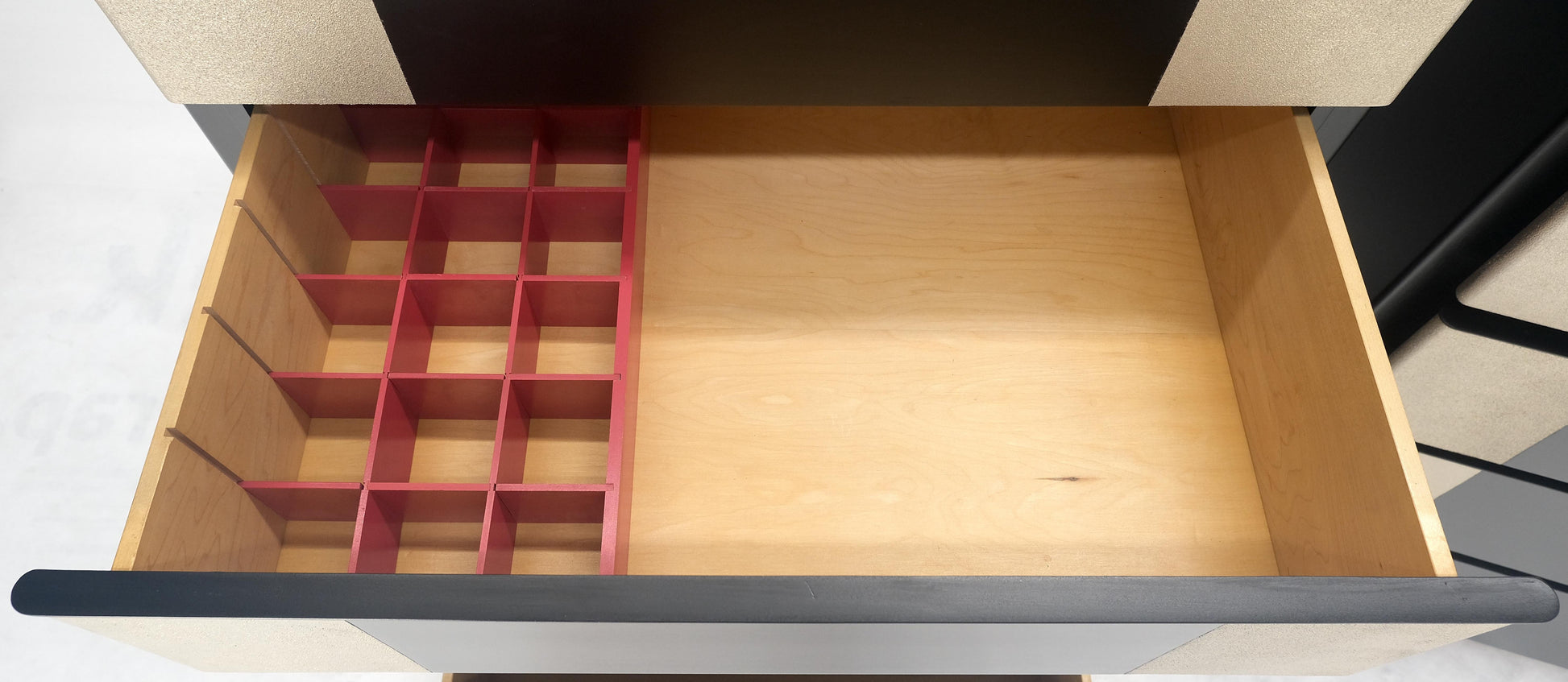 EstablishedLines Pair Black Lacquer & Silver Fitted Drawers Flip Top Vanity Chest Dressers MINT!
