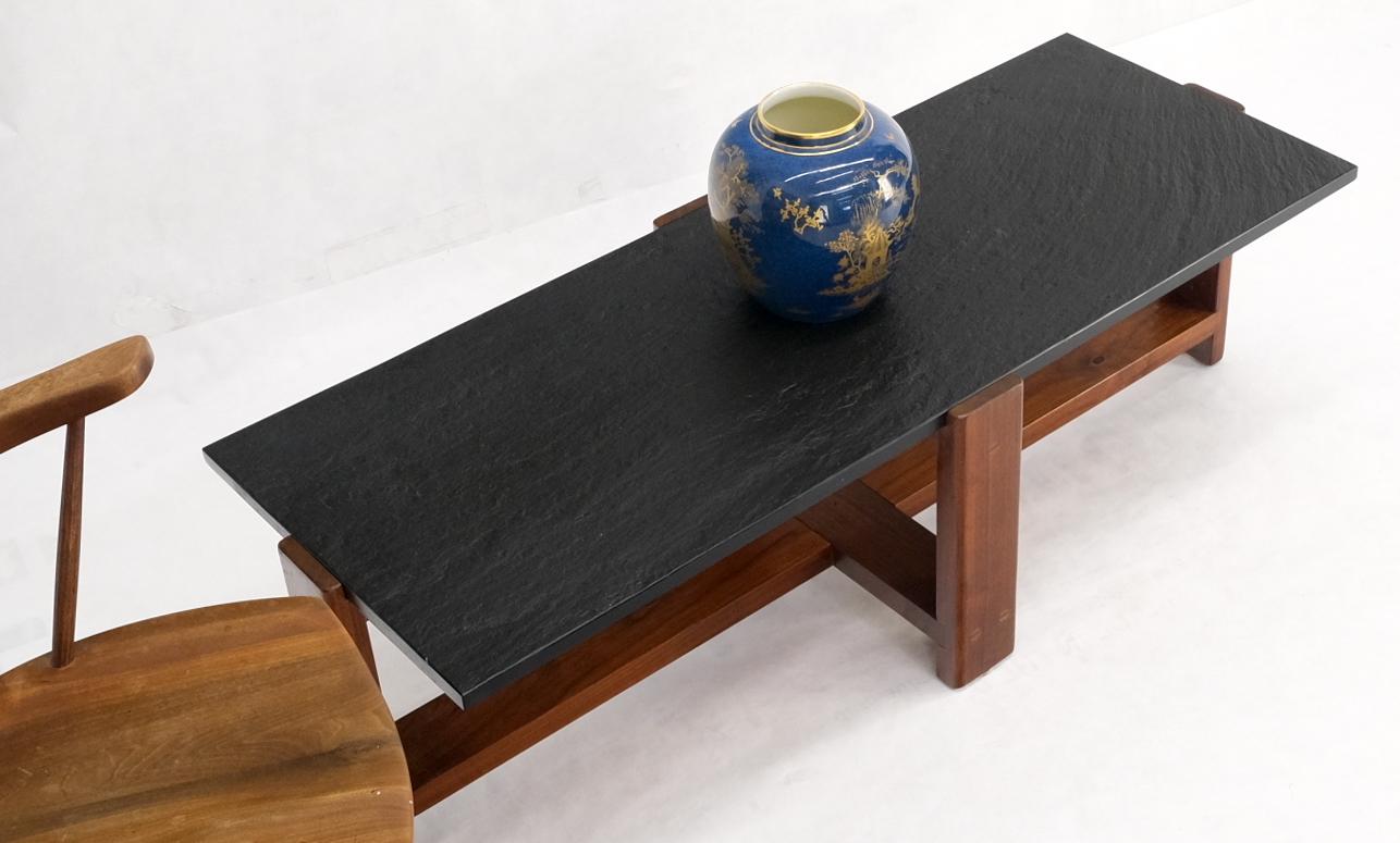 EstablishedLines Solid Walnut & Slate Rectangular Mid-Century Modern Coffee Table