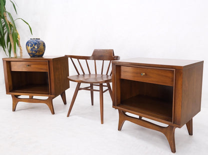 EstablishedLines Pair Walnut One Drawer Mid-Century Modern End Tables Night Stands Mint!