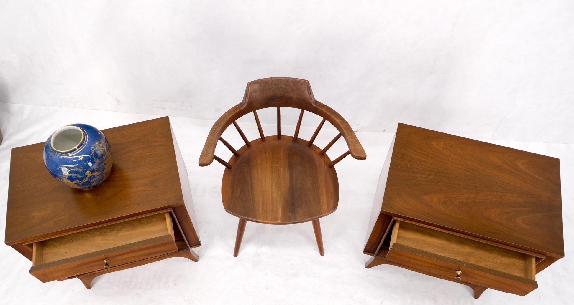 EstablishedLines Pair Walnut One Drawer Mid-Century Modern End Tables Night Stands Mint!