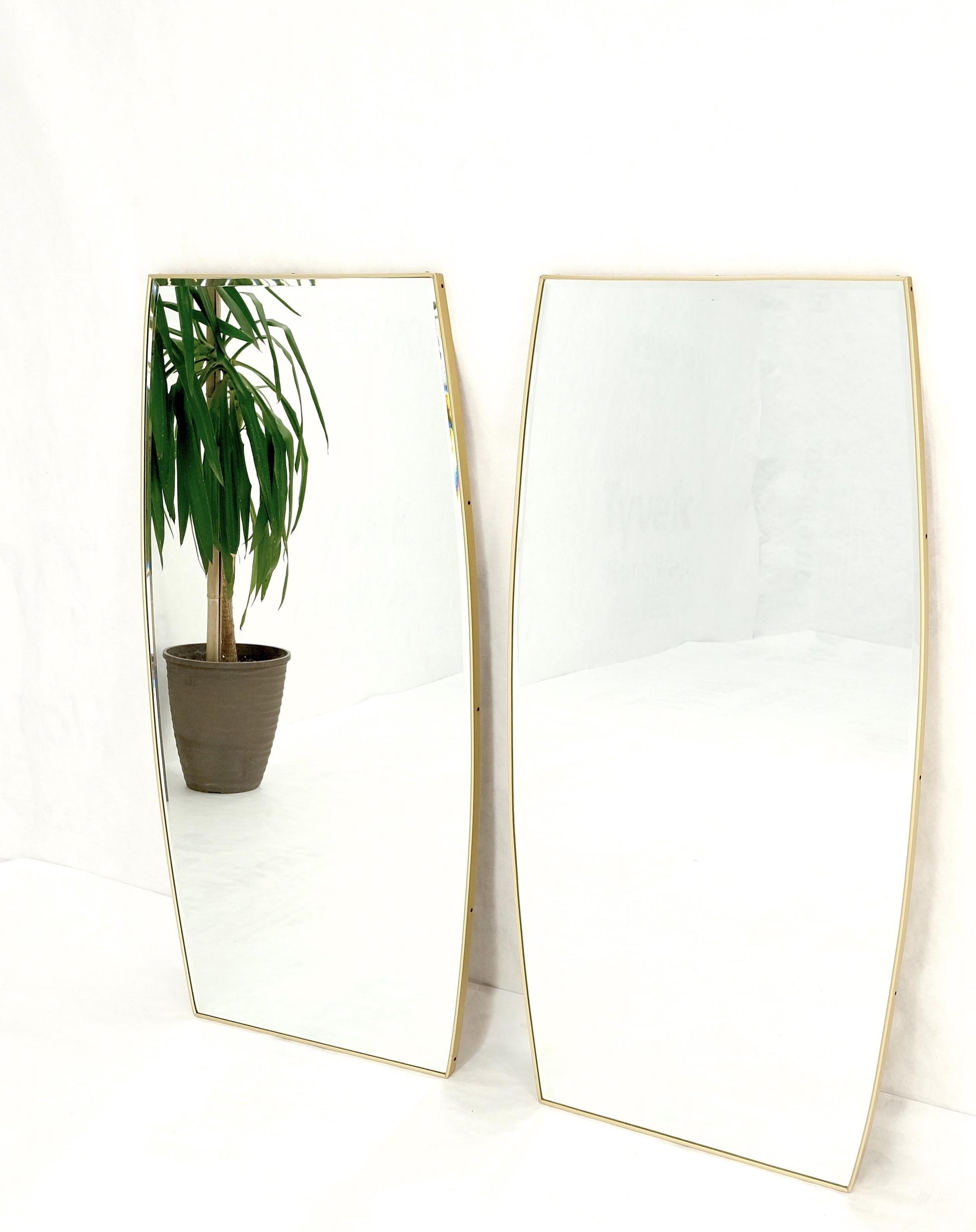 EstablishedLines Pair of 1970s Italian Mid Century Modern Boat Shape Brass Frames Mirrors MINT!