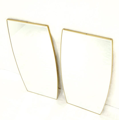 EstablishedLines Pair of 1970s Italian Mid Century Modern Boat Shape Brass Frames Mirrors MINT!