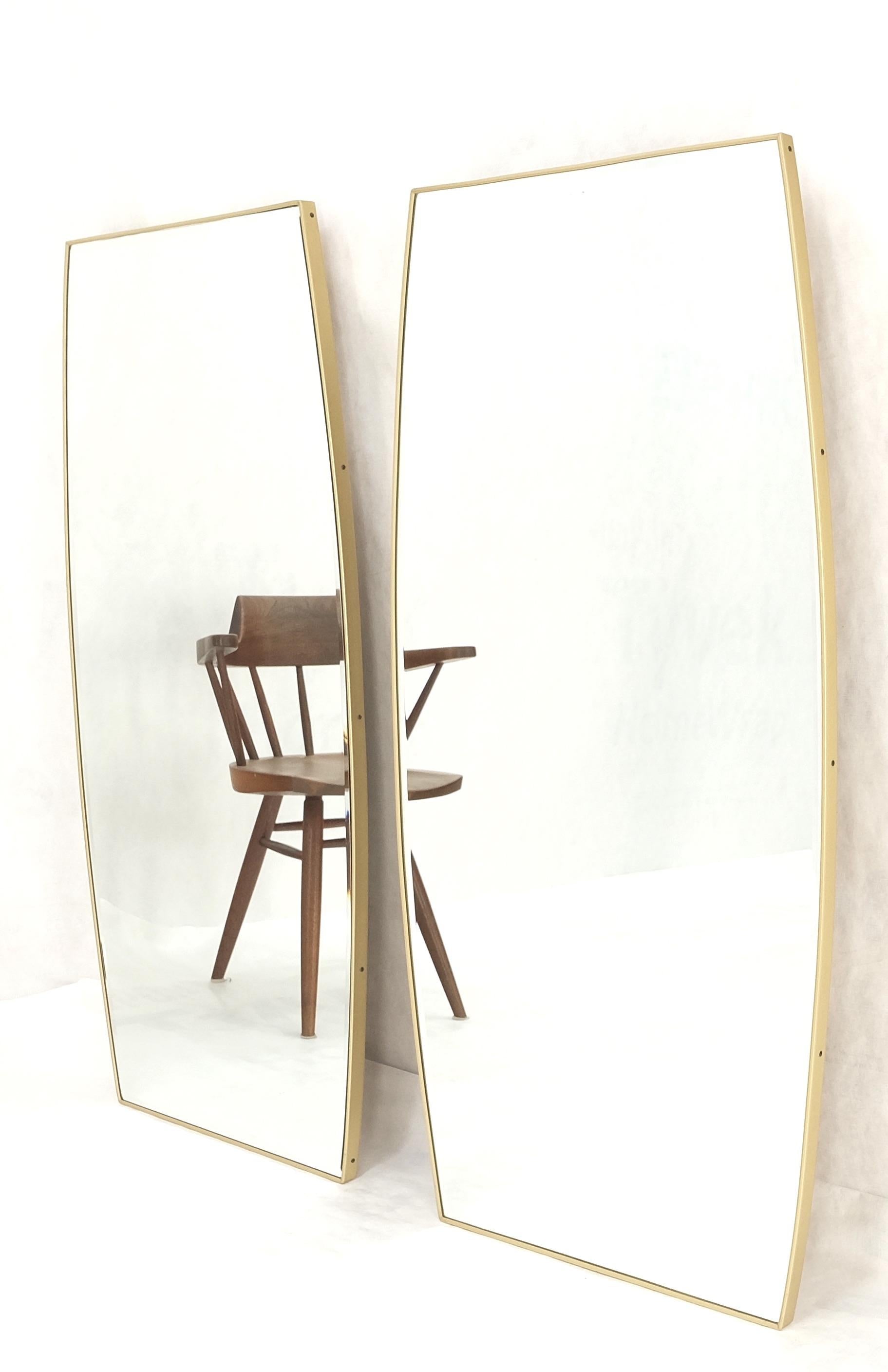 EstablishedLines Pair of 1970s Italian Mid Century Modern Boat Shape Brass Frames Mirrors MINT!