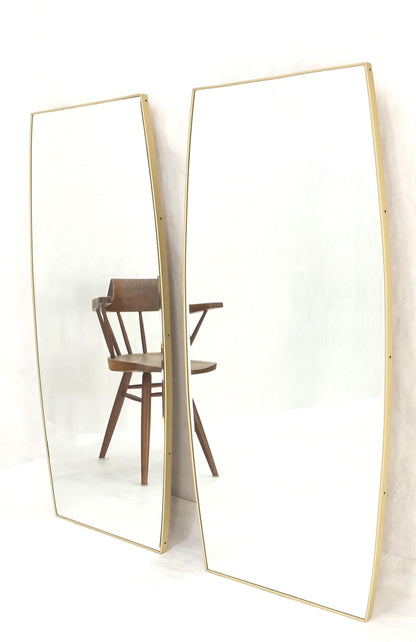 EstablishedLines Pair of 1970s Italian Mid Century Modern Boat Shape Brass Frames Mirrors MINT!