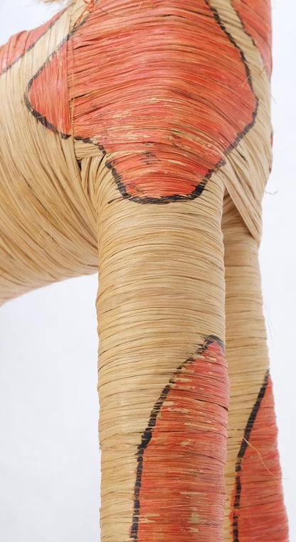 EstablishedLines Group of 4 Giraffe Folk Art Rattan Bamboo Straw Hand Painted Animal Sculptures