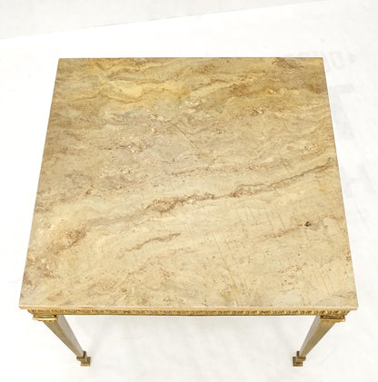EstablishedLines Square Solid Brass or Bronze Base Travertine Top Side End Occasional Table MINT!