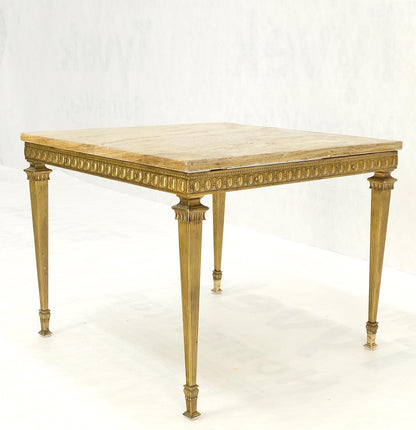 EstablishedLines Square Solid Brass or Bronze Base Travertine Top Side End Occasional Table MINT!