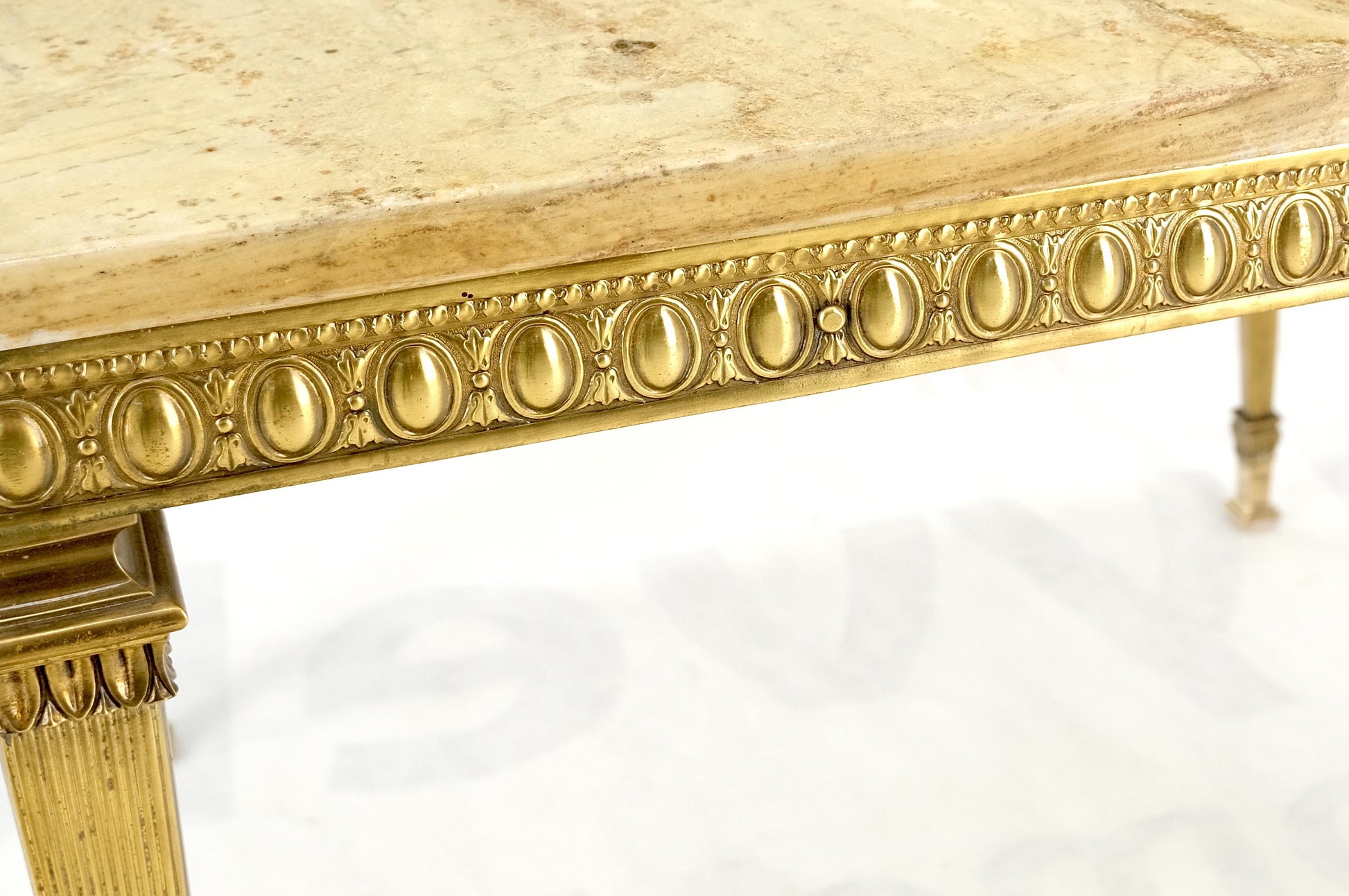 EstablishedLines Square Solid Brass or Bronze Base Travertine Top Side End Occasional Table MINT!