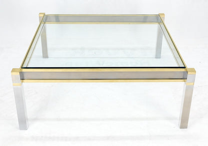 EstablishedLines Brass Stainless Steel Glass Top 44" Square Mid Century Modern Coffee Table MINT