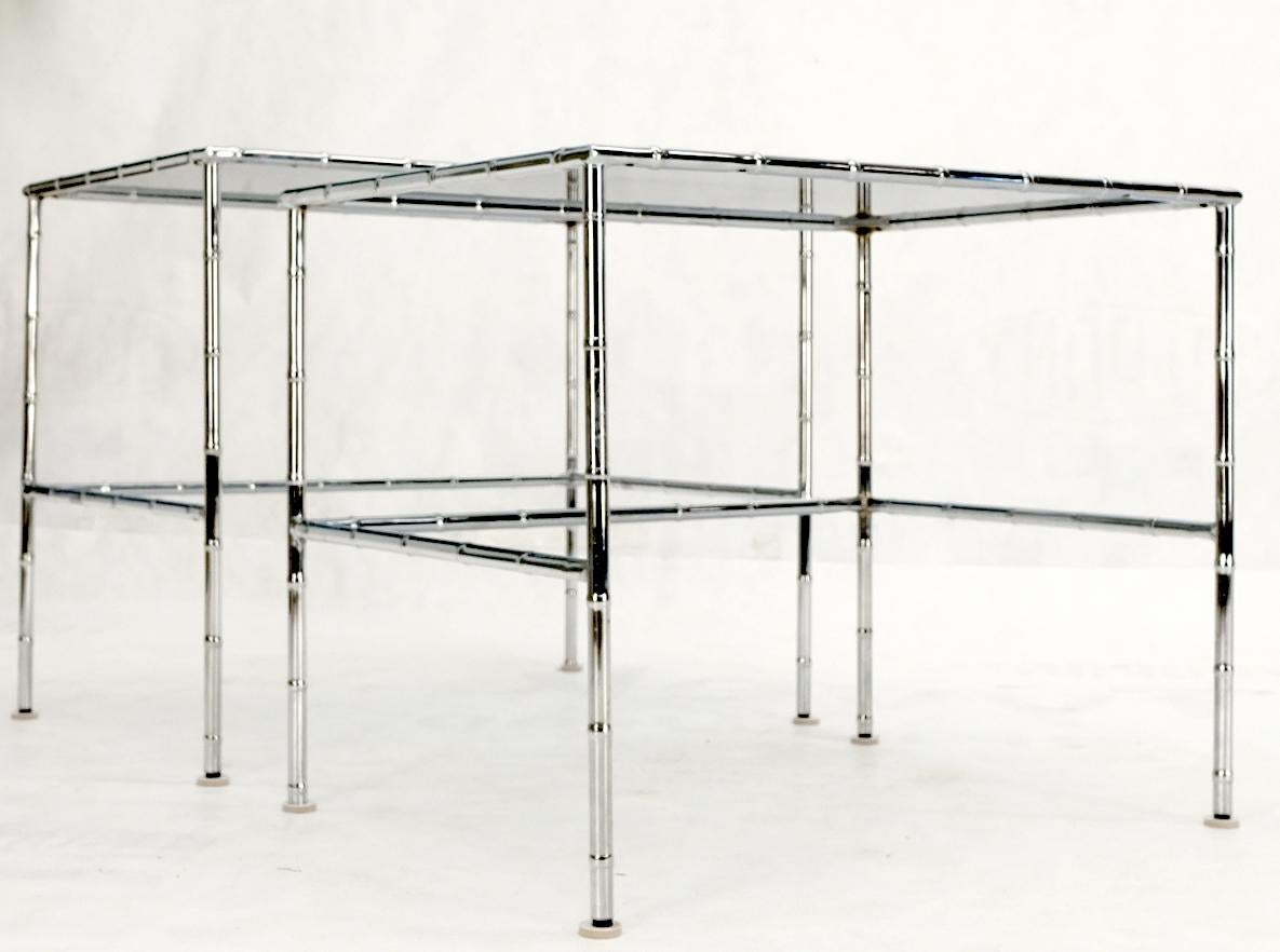 EstablishedLines Pair of Chrome Faux Bamboo Smoked Glass Tops Nesting Tables
