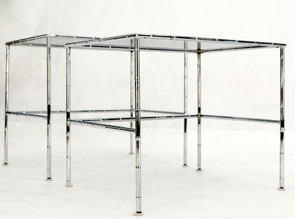 EstablishedLines Pair of Chrome Faux Bamboo Smoked Glass Tops Nesting Tables