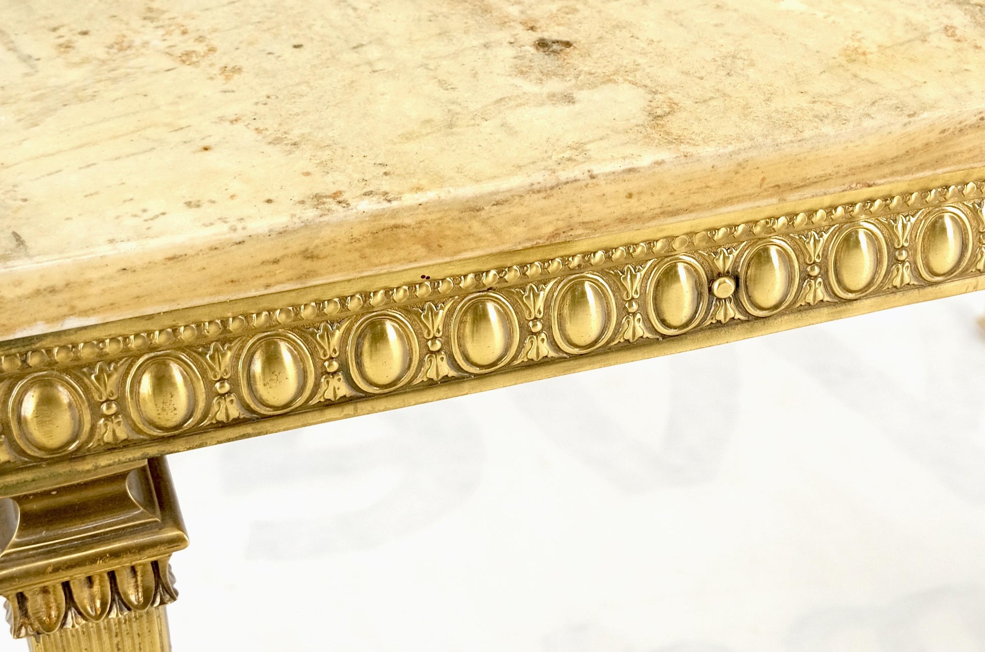 EstablishedLines Square Solid Brass or Bronze Base Travertine Top Side End Occasional Table MINT!
