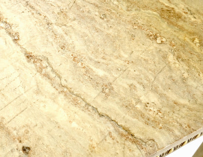 EstablishedLines Square Solid Brass or Bronze Base Travertine Top Side End Occasional Table MINT!