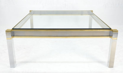 EstablishedLines Brass Stainless Steel Glass Top 44" Square Mid Century Modern Coffee Table MINT