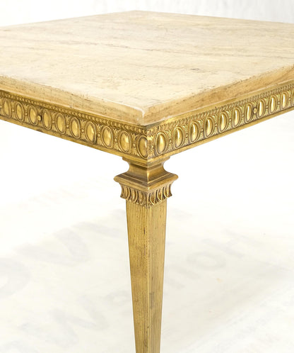 EstablishedLines Square Solid Brass or Bronze Base Travertine Top Side End Occasional Table MINT!