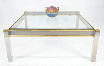 EstablishedLines Brass Stainless Steel Glass Top 44" Square Mid Century Modern Coffee Table MINT