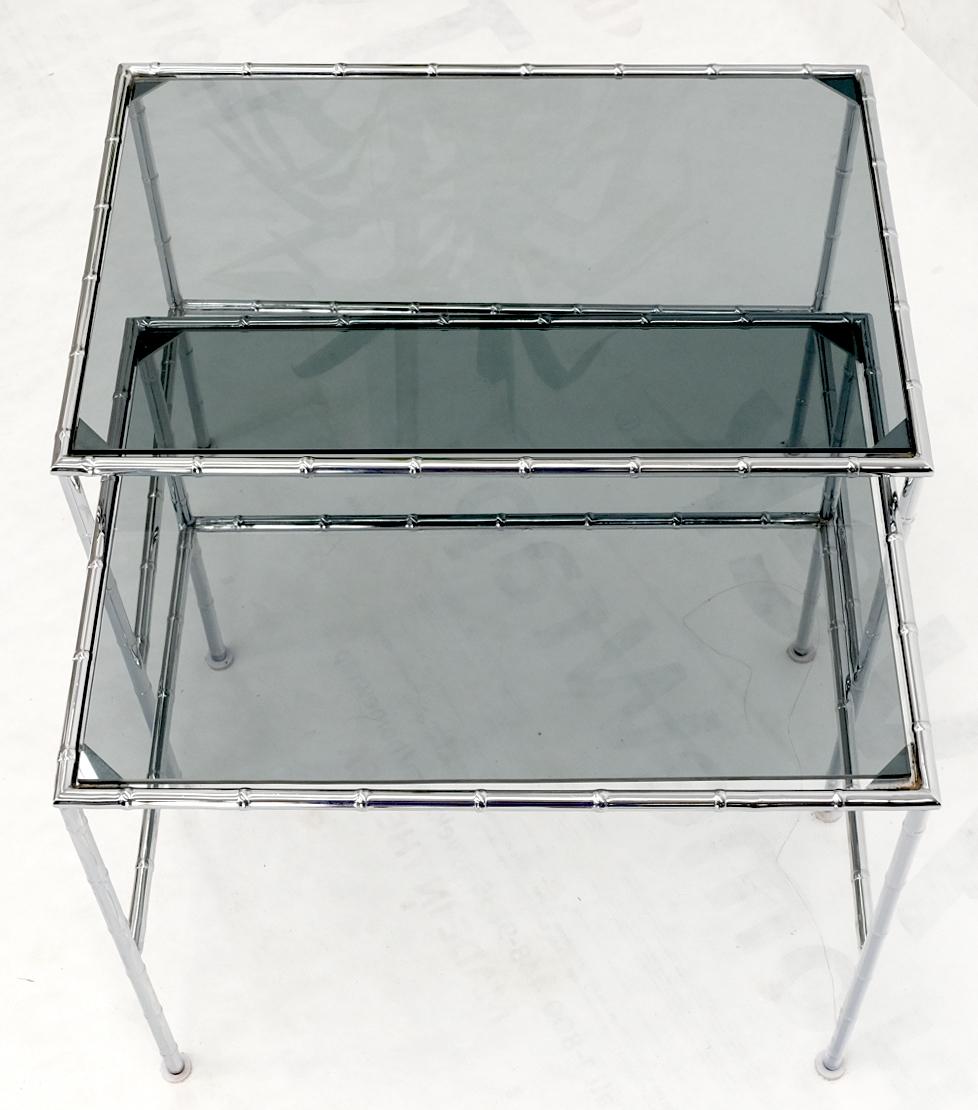 EstablishedLines Pair of Chrome Faux Bamboo Smoked Glass Tops Nesting Tables