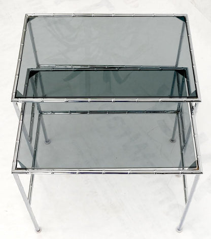 EstablishedLines Pair of Chrome Faux Bamboo Smoked Glass Tops Nesting Tables