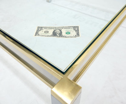 EstablishedLines Brass Stainless Steel Glass Top 44" Square Mid Century Modern Coffee Table MINT