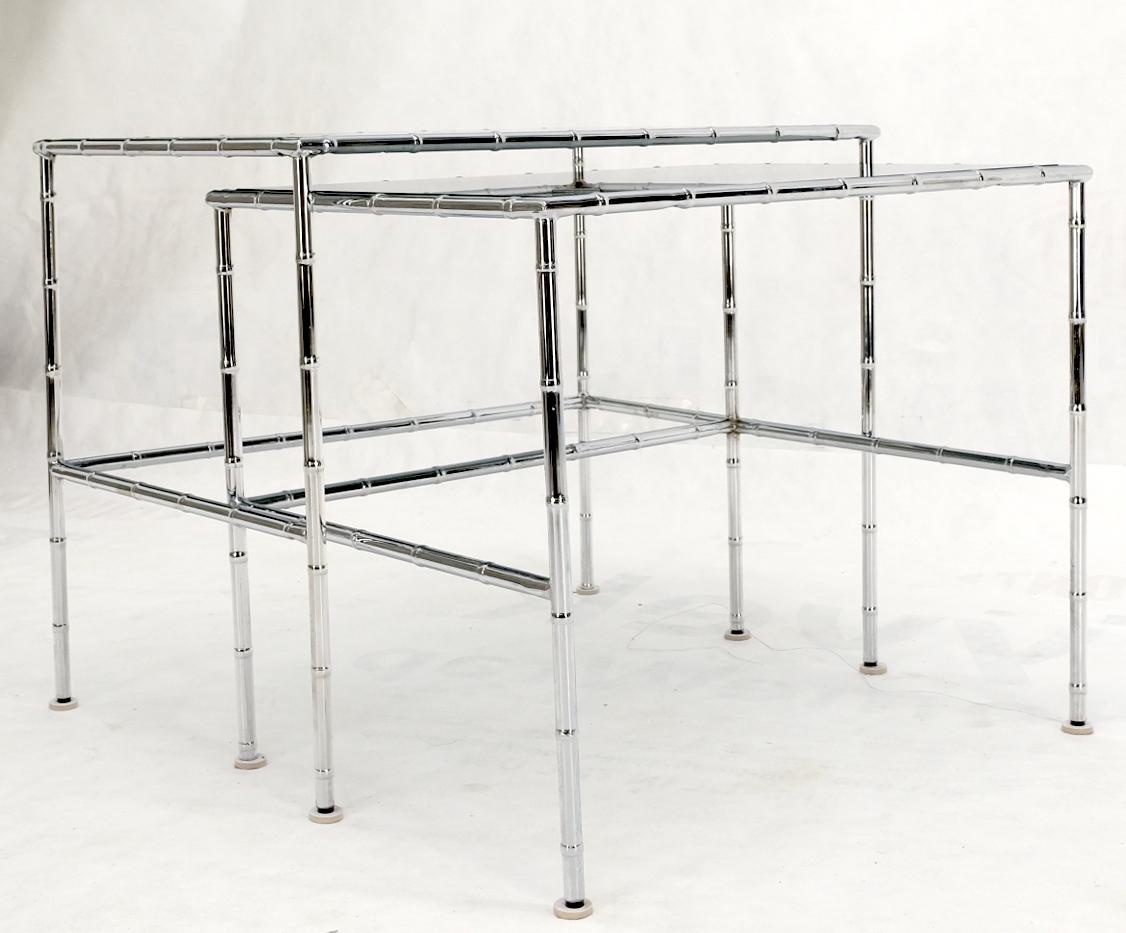EstablishedLines Pair of Chrome Faux Bamboo Smoked Glass Tops Nesting Tables