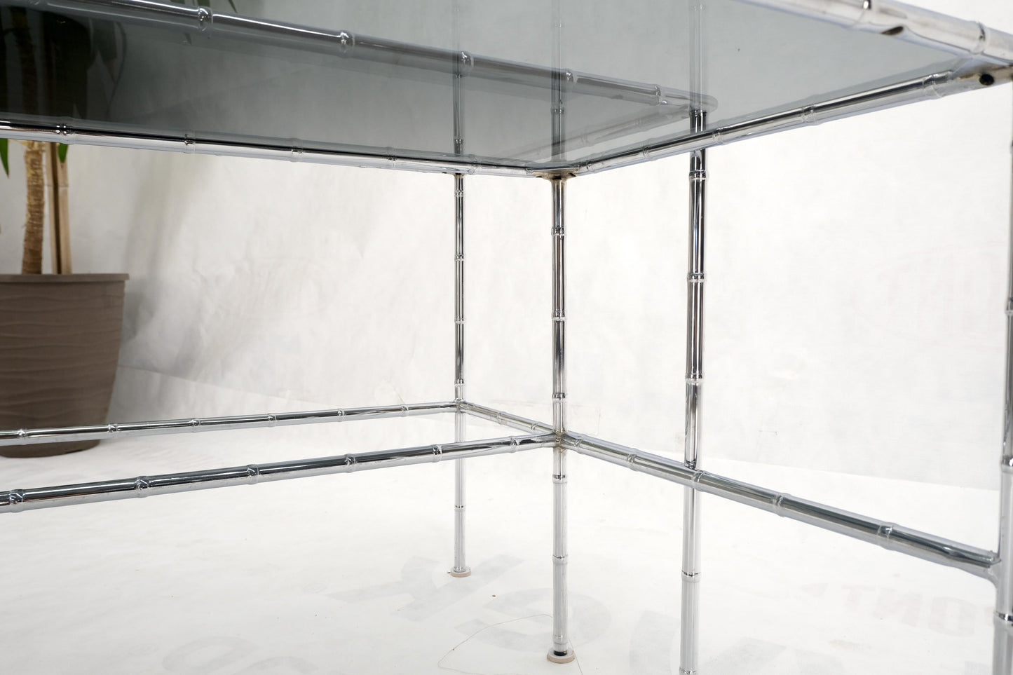 EstablishedLines Pair of Chrome Faux Bamboo Smoked Glass Tops Nesting Tables