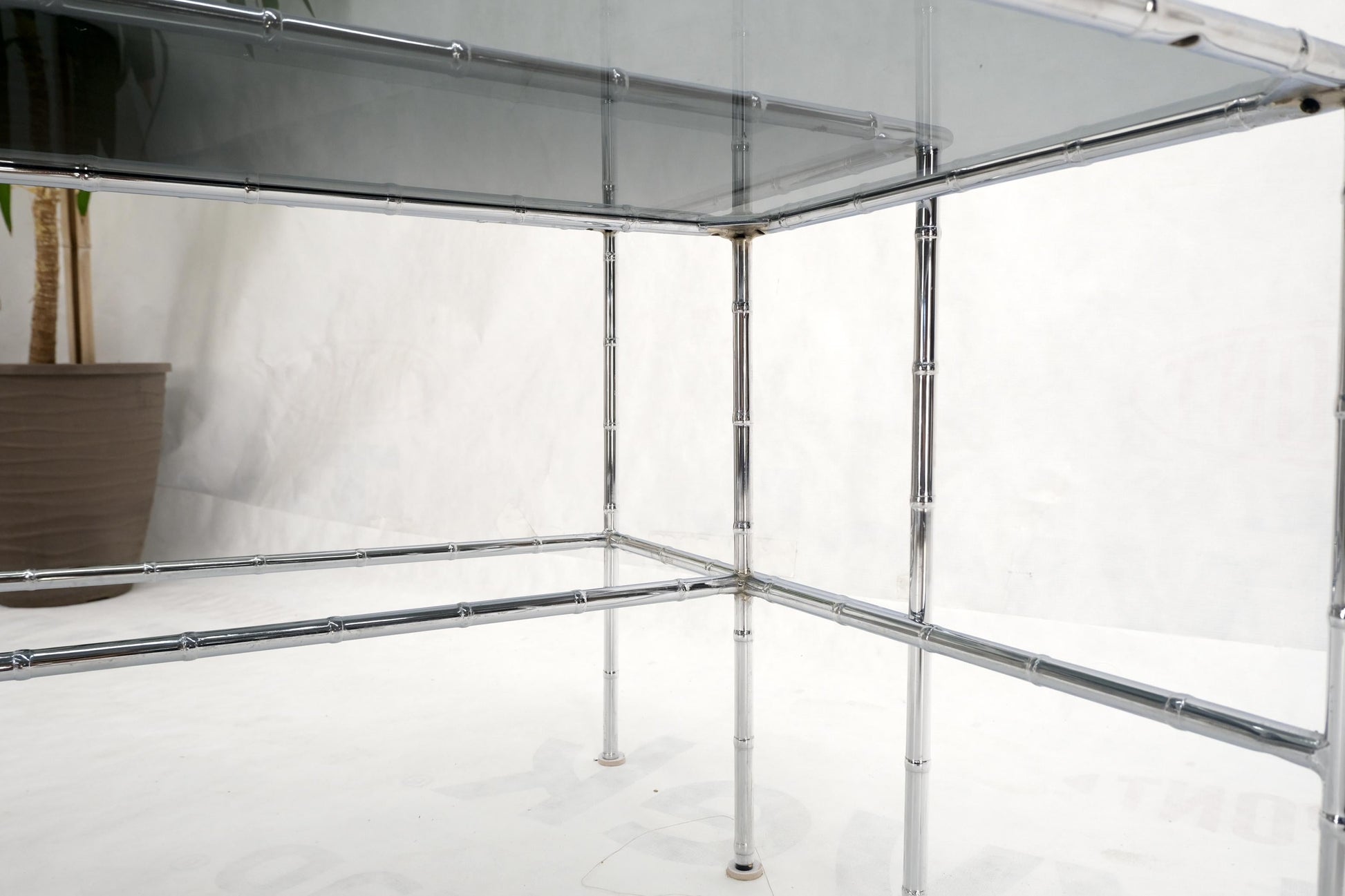 EstablishedLines Pair of Chrome Faux Bamboo Smoked Glass Tops Nesting Tables