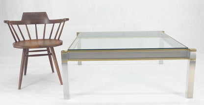 EstablishedLines Brass Stainless Steel Glass Top 44" Square Mid Century Modern Coffee Table MINT