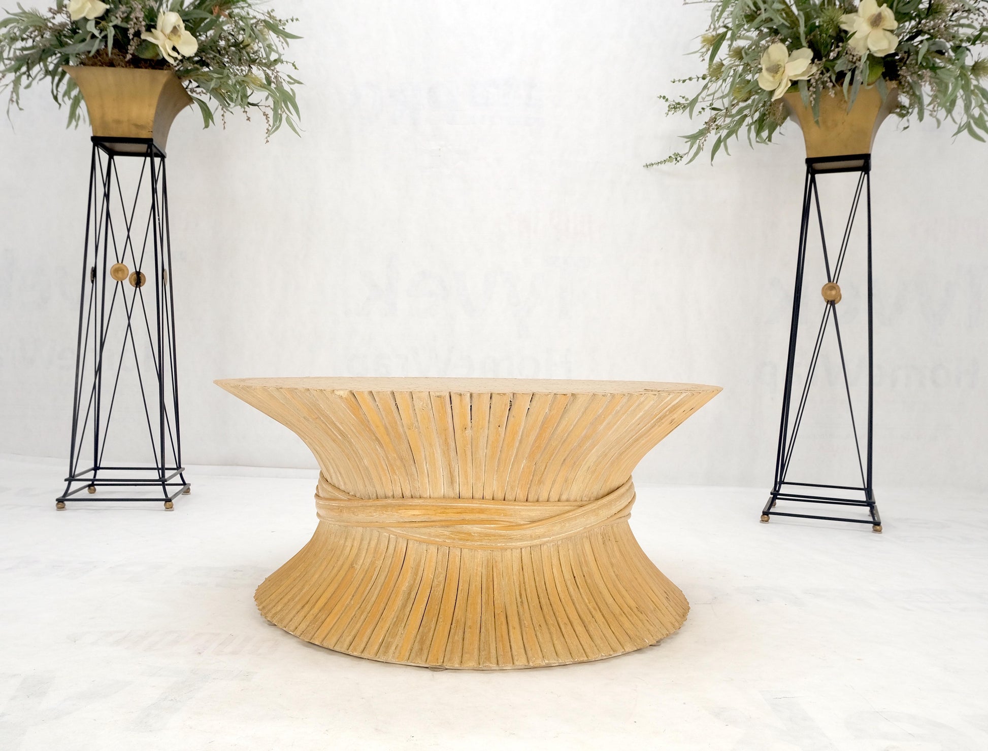 EstablishedLines Large Round Sheath of Bamboo Round Coffee Table Mid Century Modern McGuire MINT!