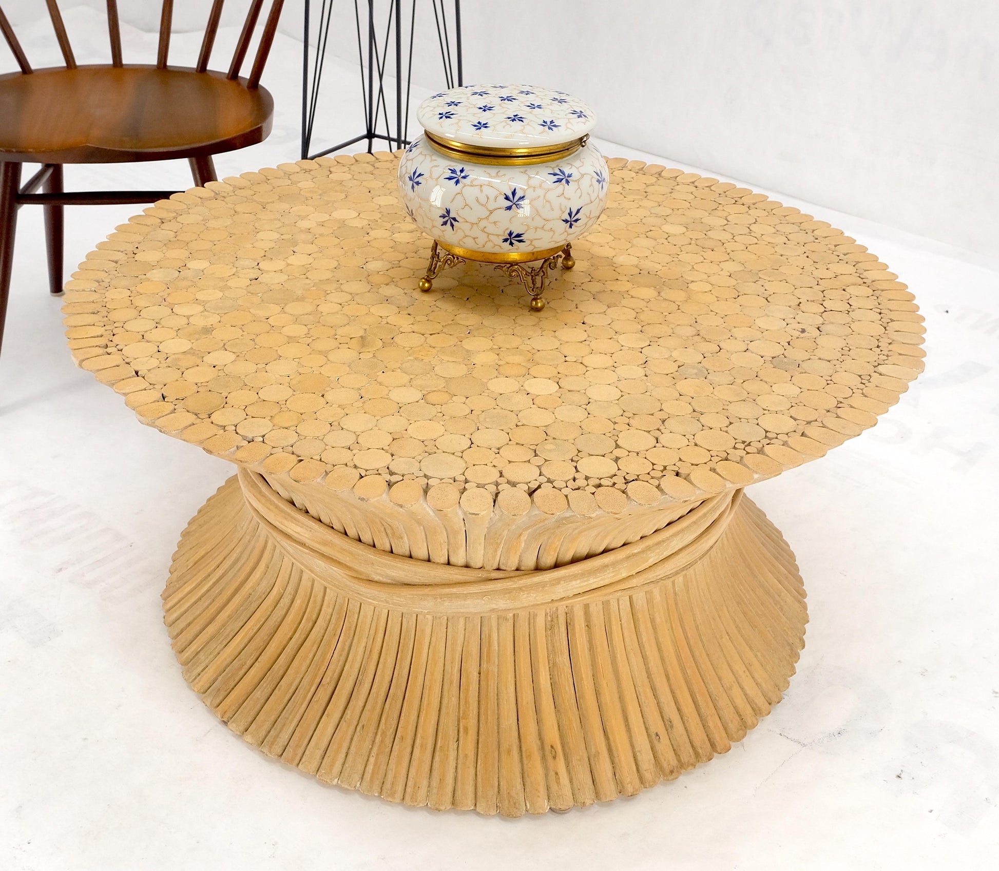 EstablishedLines Large Round Sheath of Bamboo Round Coffee Table Mid Century Modern McGuire MINT!
