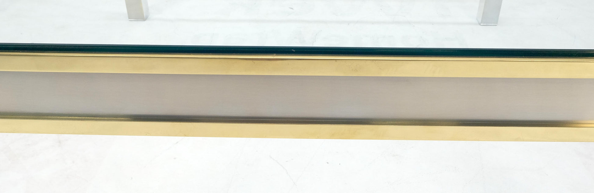 EstablishedLines Brass Stainless Steel Glass Top 44" Square Mid Century Modern Coffee Table MINT