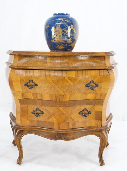 EstablishedLines Italian Parquet Burl Wood Bombe Style Compact Entry Chest of Drawers Dresser