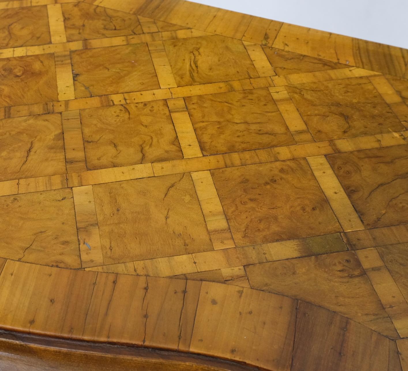 EstablishedLines Italian Parquet Burl Wood Bombe Style Compact Entry Chest of Drawers Dresser